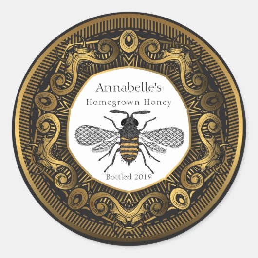 Elegantes Gold Frame Honey Label Runder Aufkleber (Vorderseite)
