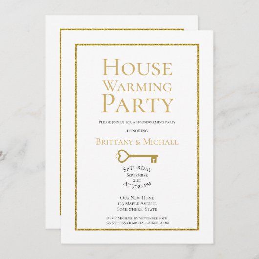 Elegantes Gold Frame Housewarming Party Einladung (Vorne/Hinten)