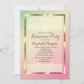 Elegantes Gold Frame Lace Ombre Retirement Party Einladung (Vorderseite)