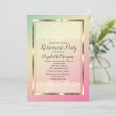 Elegantes Gold Frame Lace Ombre Retirement Party Einladung (Stehend Vorderseite)