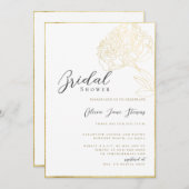 Elegantes Gold Frame Peony Sketch Boho Brautparty Einladung (Vorne/Hinten)