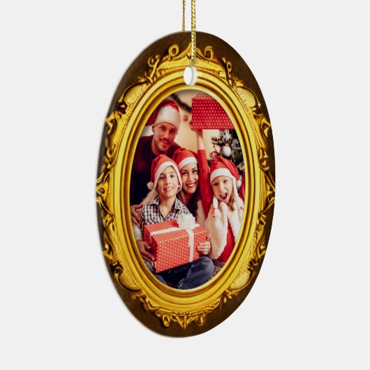 Elegantes Gold Frame Personalisiertes Foto Oval Keramik Ornament (Rechts)