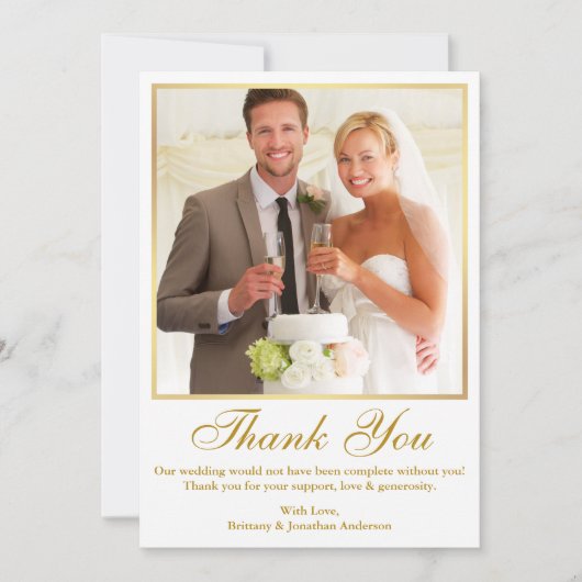 Elegantes Gold Frame Wedding Foto Dankeskarte (Vorderseite)