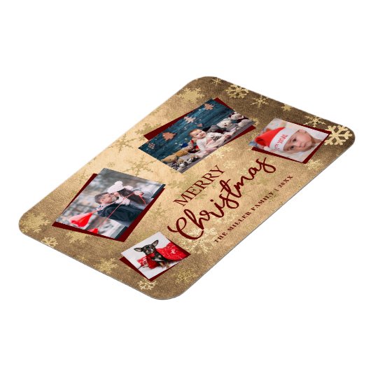 Elegantes Gold Frohe Weihnachten Custom Foto Colla Magnet (Linke Seite)