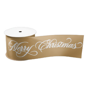 Elegantes Gold Frohe Weihnachten Kalligrafie Festt Satinband