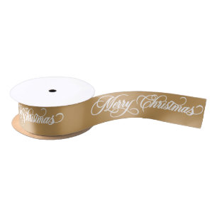 Elegantes Gold Frohe Weihnachten Kalligrafie Festt Satinband