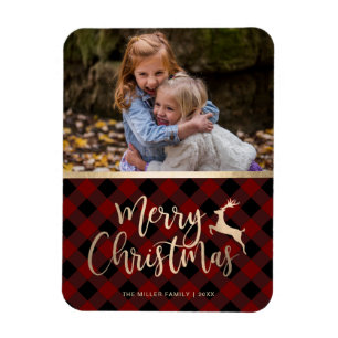 Elegantes Gold Frohe Weihnachten Kariert Benutzerd Magnet