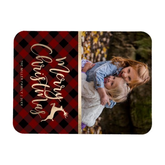 Elegantes Gold Frohe Weihnachten Kariertes Custom  Magnet (Horizontal)