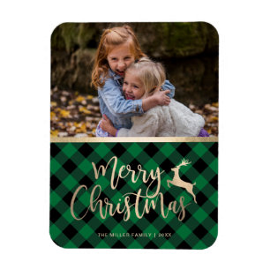 Elegantes Gold Frohe Weihnachten Kariertes Custom Magnet