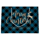 Elegantes Gold Frohe Weihnachten Schwarz & Blau Ka Große Geschenktüte (Vorderseite)