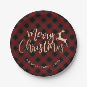 Elegantes Gold Frohe Weihnachten Schwarz & Rot Kar Pappteller