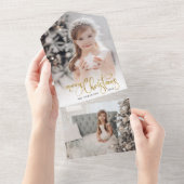 Elegantes Gold Frohe Weihnachtskalligrafie-Foto All In One Einladung (Abreißen)