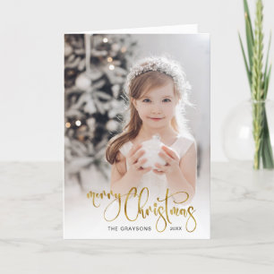 Elegantes Gold Frohe Weihnachtskalligrafie-Foto Feiertagskarte