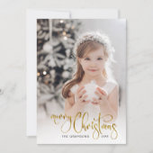 Elegantes Gold Frohe Weihnachtskalligrafie-Foto Feiertagskarte (Vorderseite)