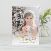 Elegantes Gold Frohe Weihnachtskalligrafie-Foto Feiertagskarte (Stehend Vorderseite)