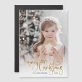Elegantes Gold Frohe Weihnachtskalligrafie-Foto Magnetkarte (Vorne/Hinten)
