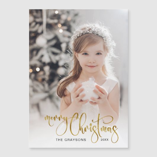 Elegantes Gold Frohe Weihnachtskalligrafie-Foto Magnetkarte (Vorderseite)
