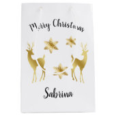 Elegantes Gold Frohe Weihnachtsschneeflocken Renti Mittlere Geschenktüte (Vorderseite)