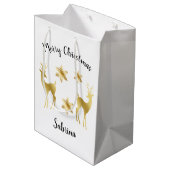 Elegantes Gold Frohe Weihnachtsschneeflocken Renti Mittlere Geschenktüte (Rückseite Schrägansicht)