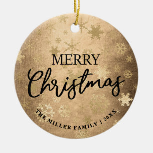 Elegantes Gold Frohe Weihnachtsschneeflockenmuster Keramik Ornament