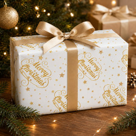 Elegantes Gold Frohe Weihnachtssterne Geschenkpapier