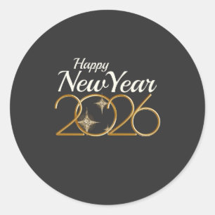 Elegantes Gold „Frohes Neues Jahr 2026“ Schwarz &  Runder Aufkleber