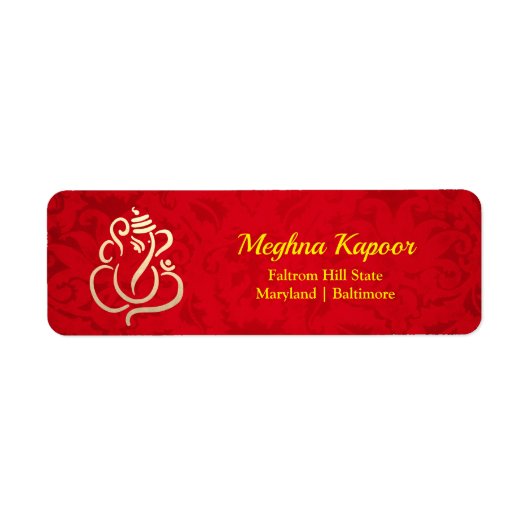Elegantes Gold Ganesh/Indischer Gott Damask Rotes  (Vorne)