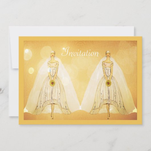 Elegantes Gold Gay Lesbian Hochzeit Einladung (Vorderseite)