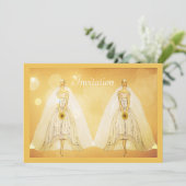 Elegantes Gold Gay Lesbian Hochzeit Einladung (Stehend Vorderseite)