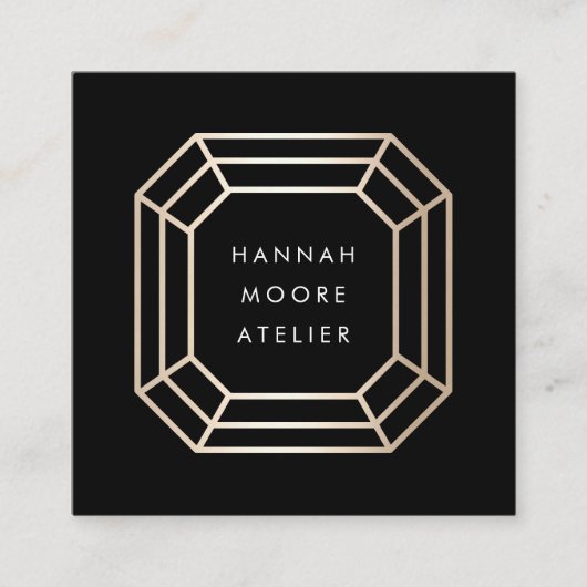 Elegantes Gold Gemstone Logo | Schmuckdesign Quadratische Visitenkarte (Vorderseite)