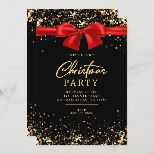 Elegantes Gold Glimmerlicht Weihnachts-Party Einladung (Vorne/Hinten)