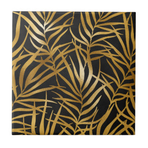 Elegantes Gold-Glitter-Blatt-Naturmuster Fliese