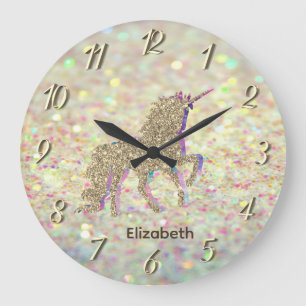 Elegantes Gold Glitter Einhorn Bokeh Große Wanduhr