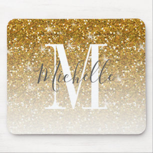 Elegantes Gold Glitter Funkel Monogramm Name Mousepad