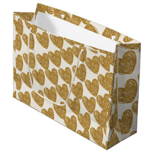 Elegantes Gold-Glitter-Herz-Geschenkpapier Große Geschenktüte
