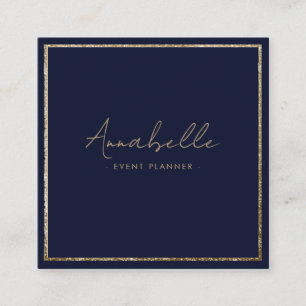 Elegantes Gold-Glitter & Navyblau-Rahmen Minimal Quadratische Visitenkarte
