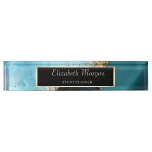 Elegantes Gold-Glitter-Turquoise-Marbel, Rahmen Namensplakette