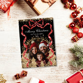 Elegantes Gold GlitterRibbon Weihnachtsbaum-Foto Einladung