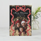 Elegantes Gold GlitterRibbon Weihnachtsbaum-Foto Einladung (Stehend Vorderseite)