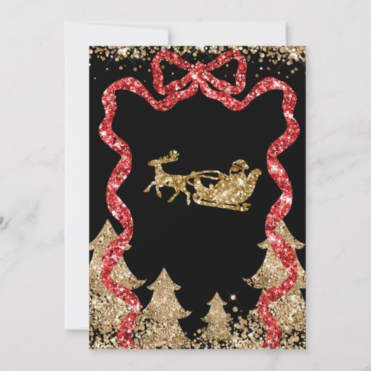 Elegantes Gold GlitterRibbon Weihnachtsbaum-Foto Einladung (Rückseite)