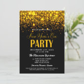 Elegantes Gold Glitzer & Black New Year's Eve Part Einladung (Stehend Vorderseite)