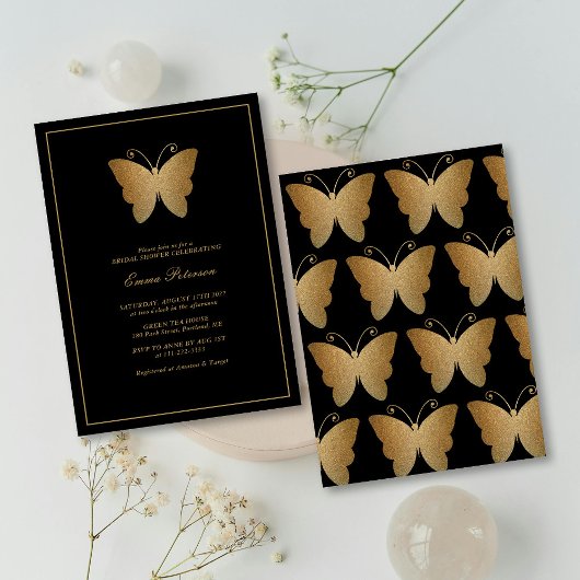 Elegantes Gold Glitzer Butterfly Brautparty Einladung