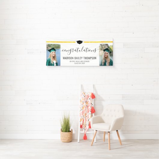 Elegantes Gold Glitzer Calligraphy Abschluss Foto Banner (Insitu)