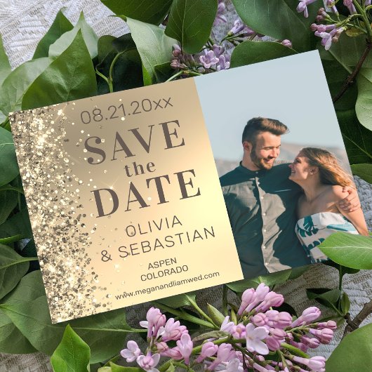 Elegantes Gold Glitzer Chic Foto Moderne Hochzeit Save The Date