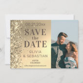 Elegantes Gold Glitzer Chic Foto Moderne Hochzeit Save The Date (Vorderseite)