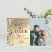 Elegantes Gold Glitzer Chic Foto Moderne Hochzeit Save The Date (Stehend Vorderseite)