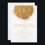 Elegantes Gold Glitzer Circle 40. Geburtstag Party Einladung<br><div class="desc">Ein moderner Chic,  Imitate Goldfolie Glitzer abstrakter Kreis mit strahlenden Linien,  auf einem weißen Hintergrund,  und Gold Typografie. Raffiniert und glamourös. Ein elegantes Party zum 40. Geburtstag lädt ein. Bestellen Sie es in gedruckter,  digitaler Form oder in gedruckter und digitaler Form. Für jedes Alter individuell anpassen!</div>