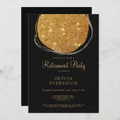 Elegantes Gold Glitzer Circle Retirement Party Bla Einladung (Vorne/Hinten)