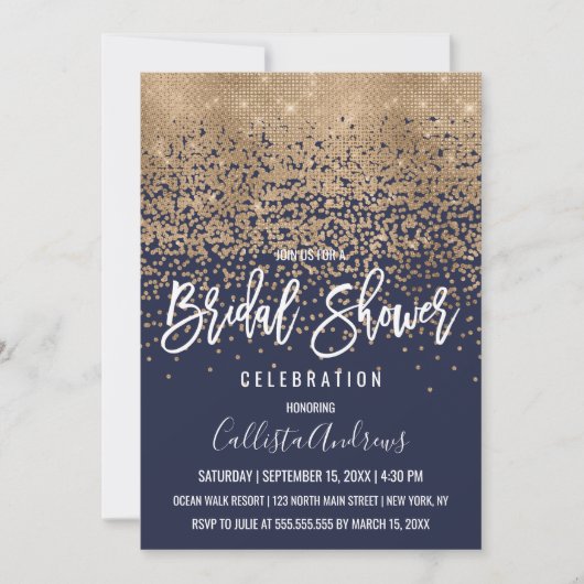 Elegantes Gold Glitzer Confetti Brautparty Einladung (Vorderseite)