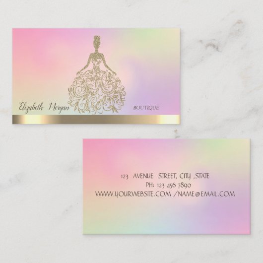 Elegantes Gold Glitzer Dress Holographic Visitenkarte (Vorne/Hinten)